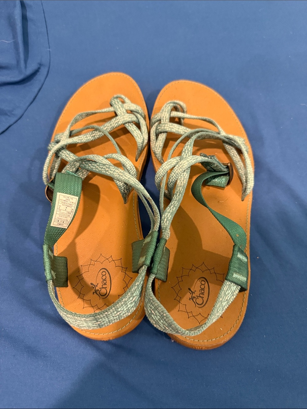 Chaco green double strap leather sole sandals lightly worn